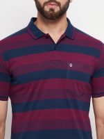 UNIBERRY Men's Cotton Blend Half Sleeve Striper Polo Neck T-Shirt Has A Short Sleeve & Pocket On Chest-REMT3-MR_XL Maroon - Image 4
