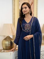 Naixa Women's Silk Chiffon Embroidered A-Line Kurta with Rayon Pant and Silk Chiffon Laced Dupatta Sets (NX-661) - Image 4