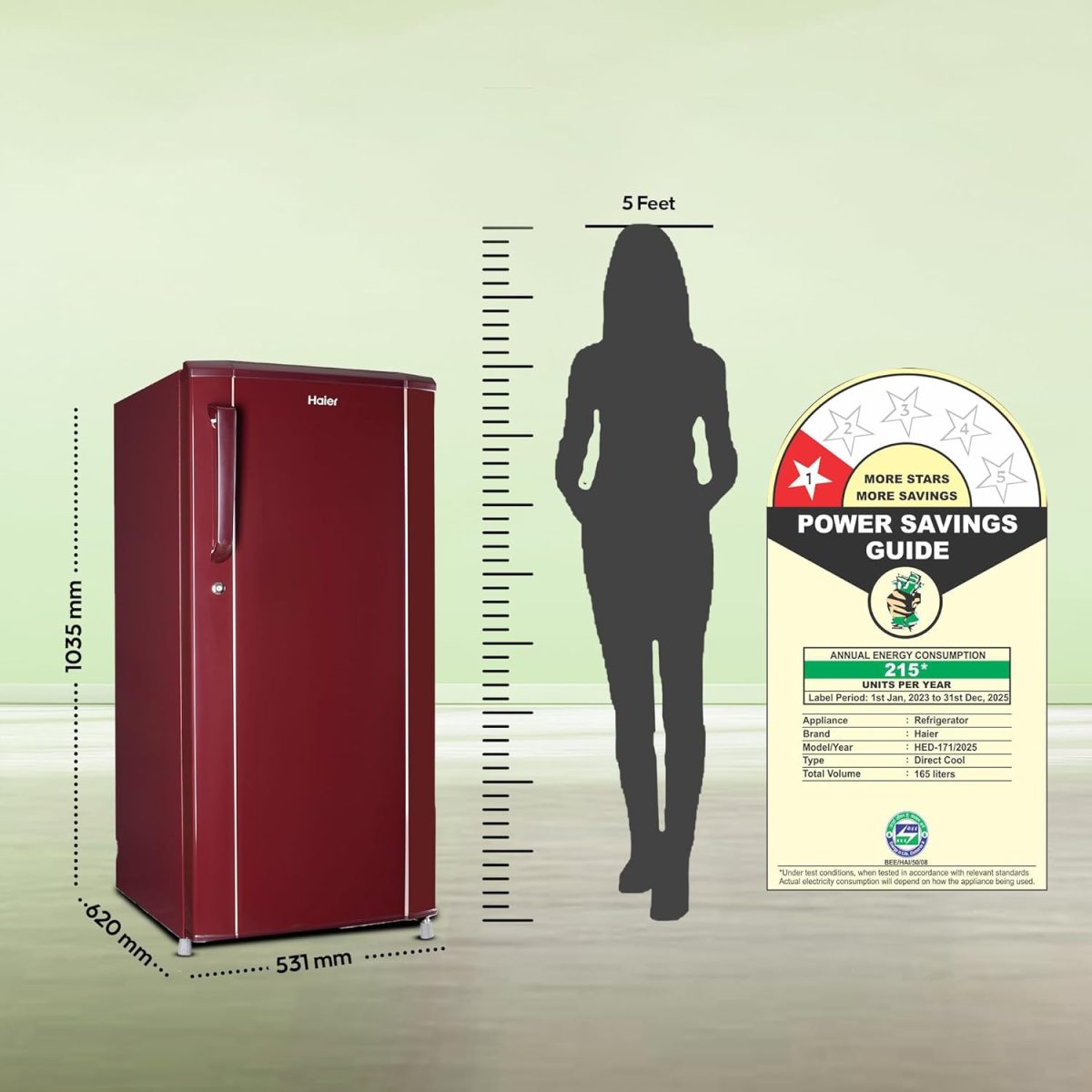 Haier 165 L, 1 Star, Direct-Cool Single Door Refrigerator (HED-171RS-P, Red Mono) - Image 7