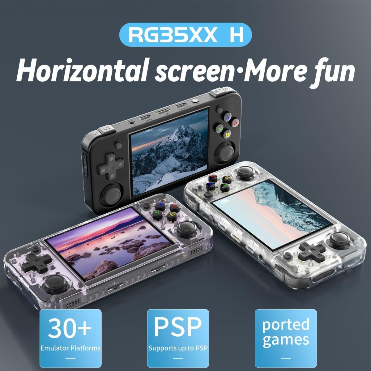 New World Anberni-c RG35XX H Retro Handheld Game Console 3.5 in IPS Screen Built-in 3300mAH Battery 64G TF Card Preinstalled 5528 Classic Games (Black) - Image 2
