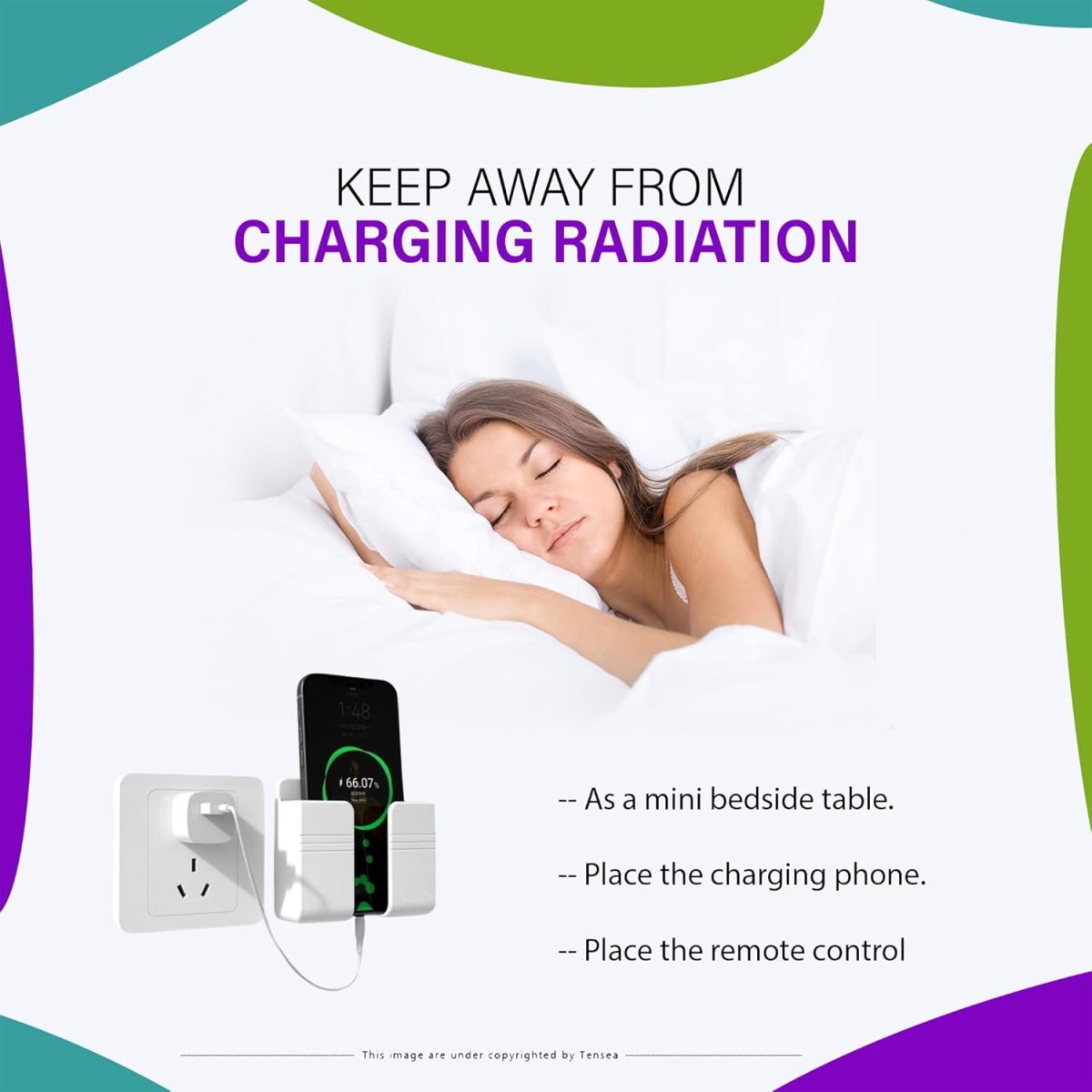 Tensea Mobile Phone Charging Stand, Multi-Functional Storage Holder, Bedside Fixed Rack, Bedroom, Office Accessories, Acrylonitrile Butadiene Styrene, White 01, Portable Electronic Devices - Image 3
