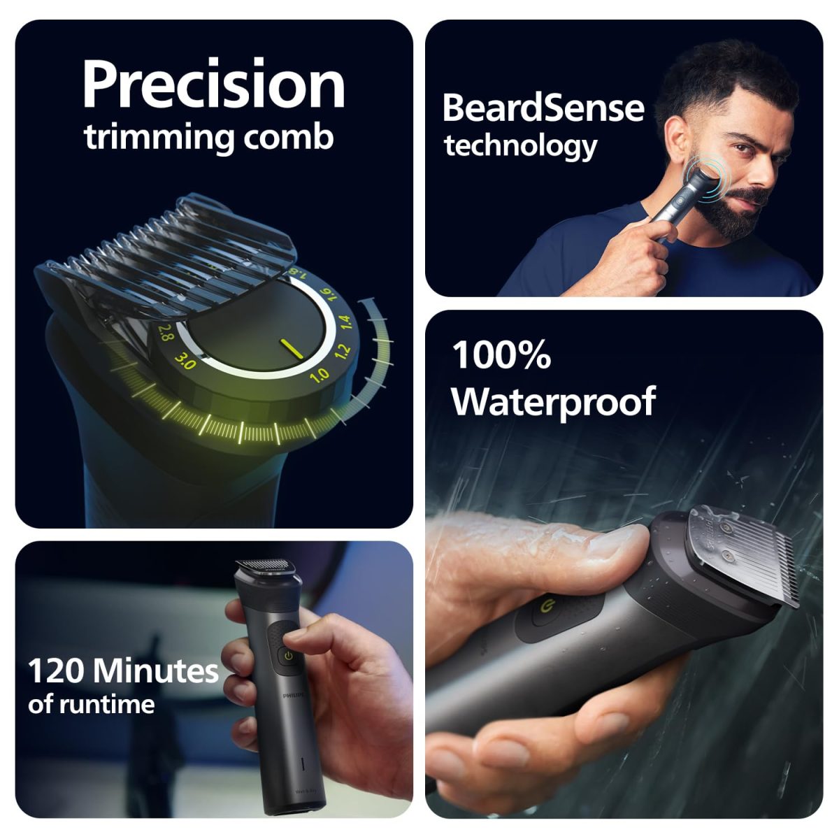 Philips India's No.1 Men's Trimmer| Patented Twin Trim Blades I Precision Trimming, 13-in-1 Modern Man Kit -Face, Body & Private Parts I 120Min Runtime I 5 min Quick Charge MG7920/65 - Image 7