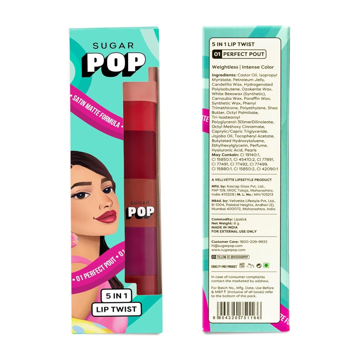 SUGAR POP 5 in 1 Lip Twist | Shea Butter | Stain-Matte | Long Lasting - 01 Perfect Pout - Image 3