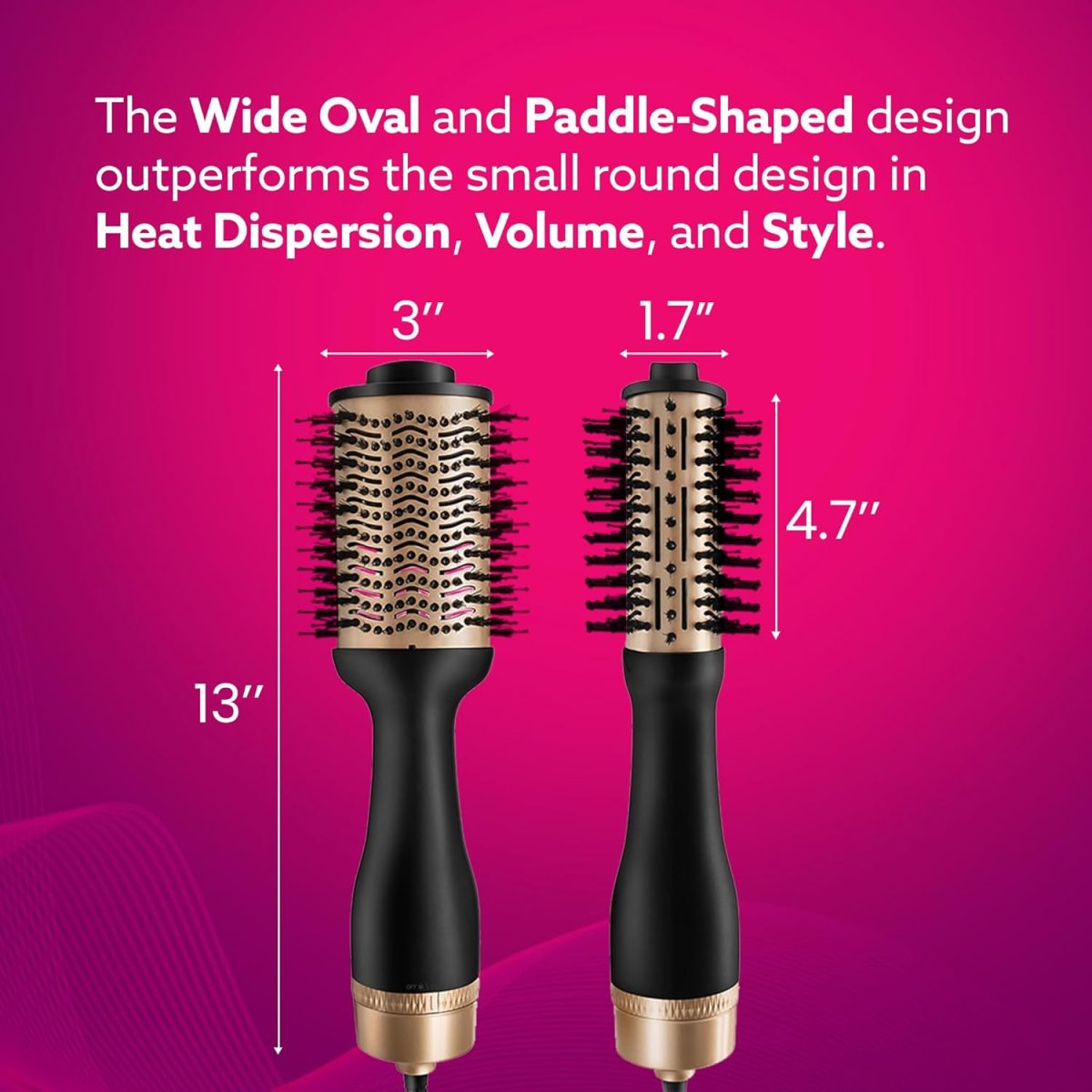 AGARO HV2179 Hot Air Brush for Hair, Blow Dryer Brush, Volumizer & Styler, 360° Airflow Vent, Oval Barrel for Hair Volume, Charcoal Bristles, Ceramic Coating Brushing Head, 1200W, Gold & Black - Image 5