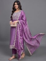 Alvami Women Embroidered Straight Kurta and Pant Set with Dupatta - Image 6