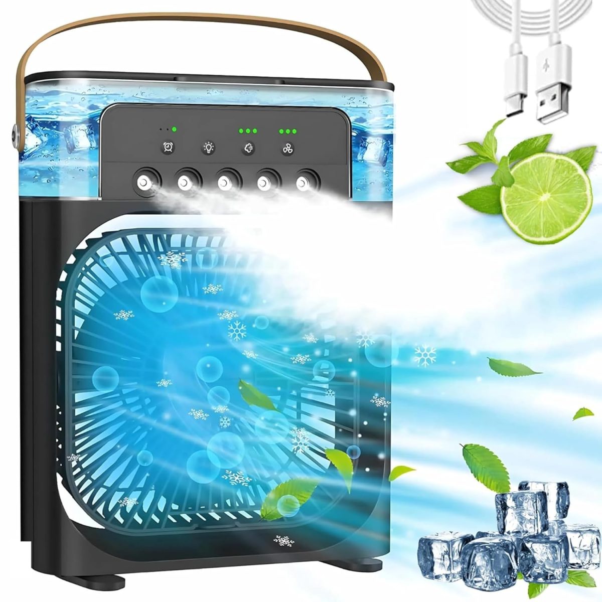 Enfogo (FIRST TIME IN EVER WITH LIFETIME REPLACEMENT WARRANTY) Elevate comfort with the Portable Air Conditioner Fan. This air fan features a 500 ml water tank with 7 colors LED light_Multicolor - Image 9