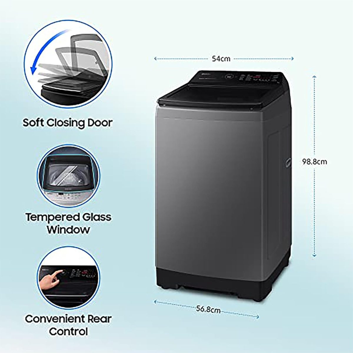 Samsung 9 kg, 5 star, Eco Bubble Technology, Wi-Fi, Soft Closing Door, Fully-Automatic Top Load Washing Machine (WA90BG4542BDTL, Versailles Gray) - Image 3