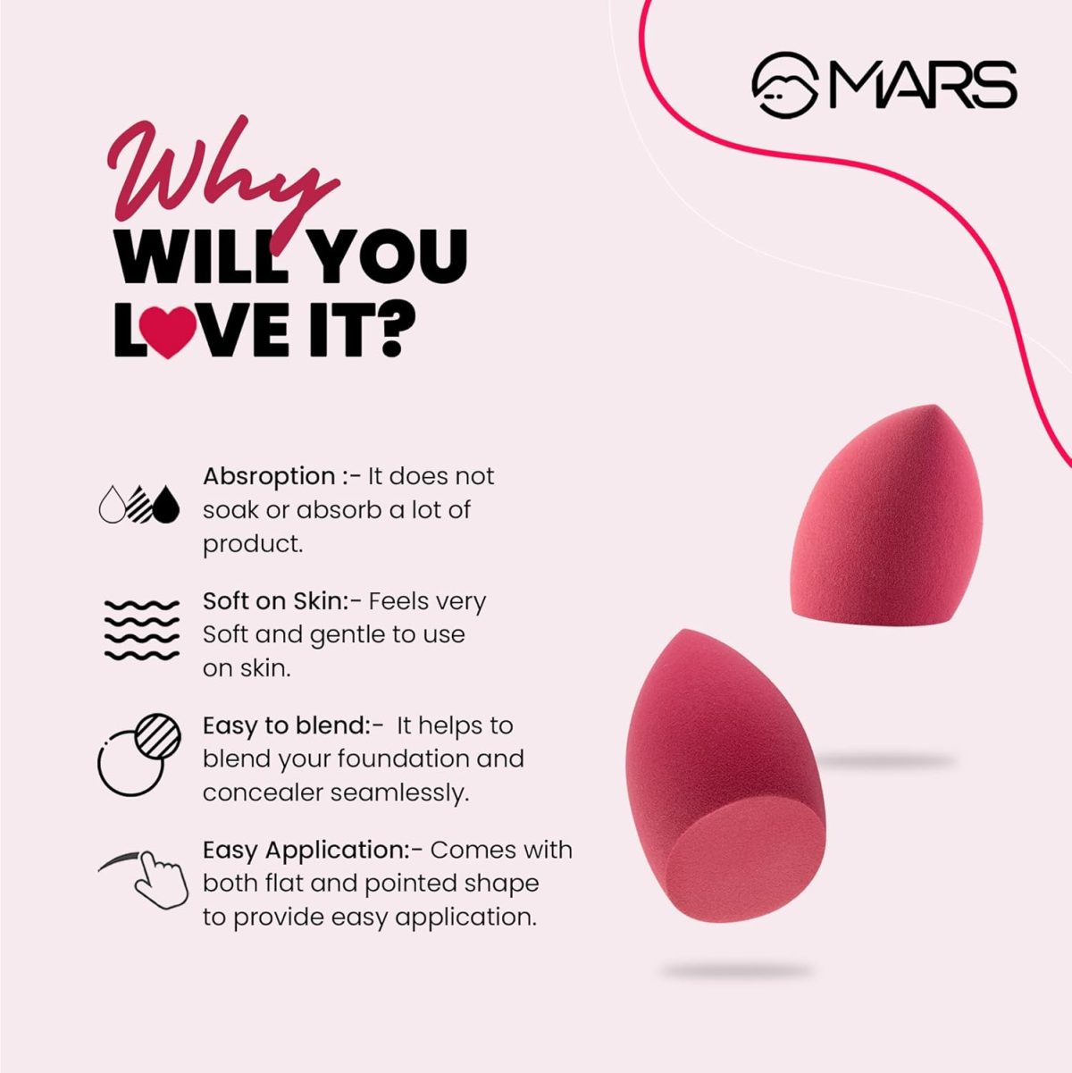 MARS Master Blender for Makeup | Dual-Sided Excellence | Flat for Precision | Premium Material | Durable | Less Product Absorption | Slant Shaped For Even Application - Image 3