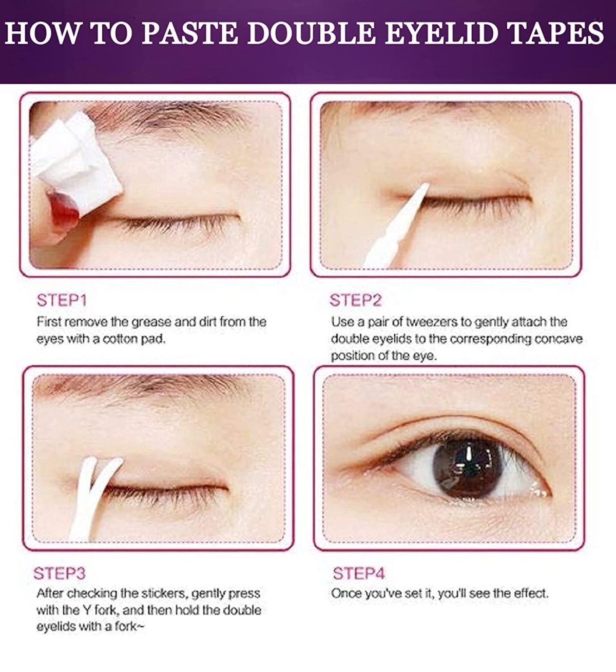 OPTIYORK 600 pair eyelid tape for double eyelid invisible waterproof, eyelid tape for hooded eyes Makeup Eyelid tape tools Sticker Strips with fork - Image 4