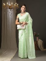 AKHILAM Women's Soft cotton silk Botanical saree with lucknowi chikankari weaving saree With Unstitched Blouse Piece - Image 7