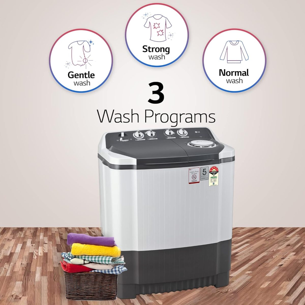 LG 7 Kg 5 Star Wind Jet Dry Semi-Automatic Top Loading Washing Machine (P7020NGAZ, Dark Gray, Rat Away Feature) - Image 3