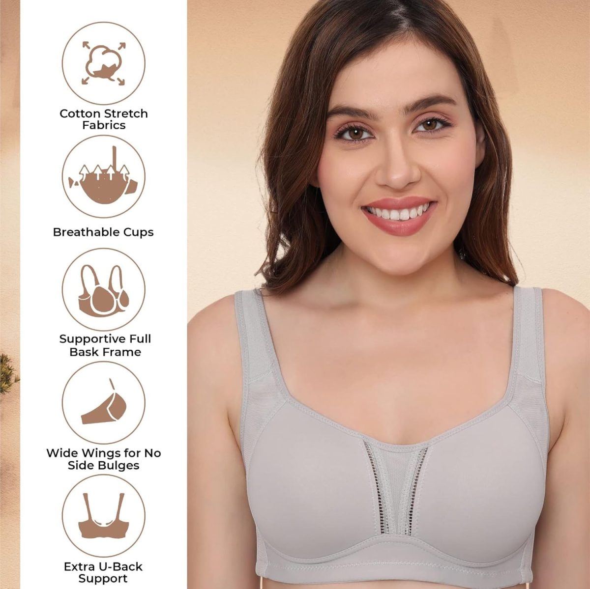 PLUMBURY Nylon Blend Full Support Minimizer Everyday Bra For Women Full Coverage | Wireless| Padded With Seamless Soft Cups - Image 2