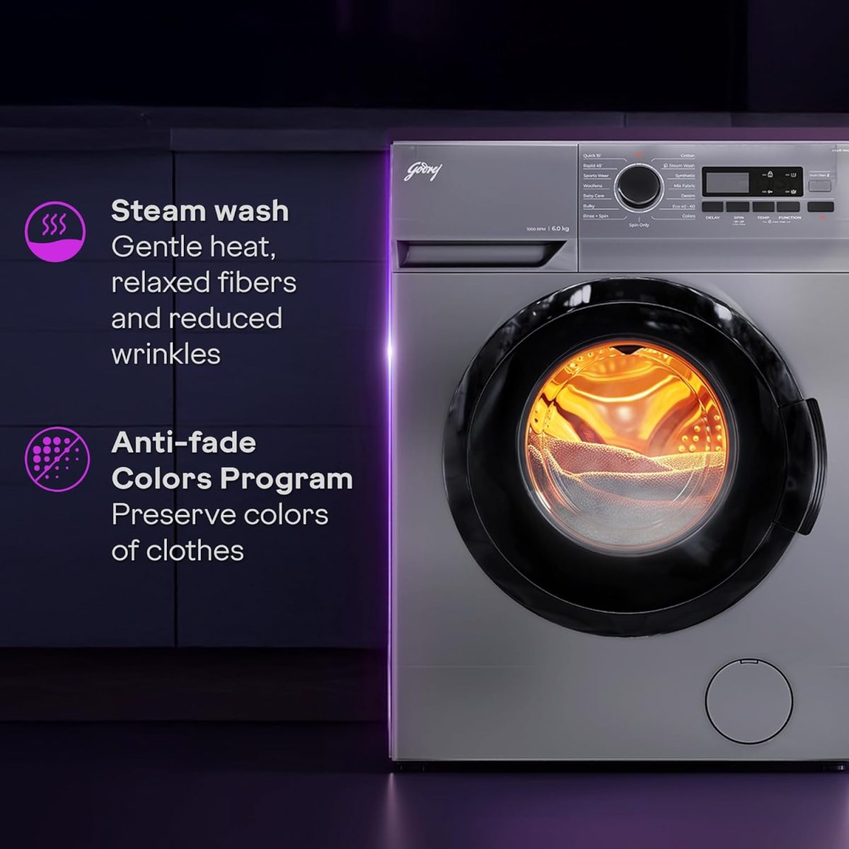 Godrej 6 Kg Eco-Wash With Steam Wash Fully-Automatic Front Load Washing Machine (WFEON ARG 6010 5.0, Silver Stream) - Image 4