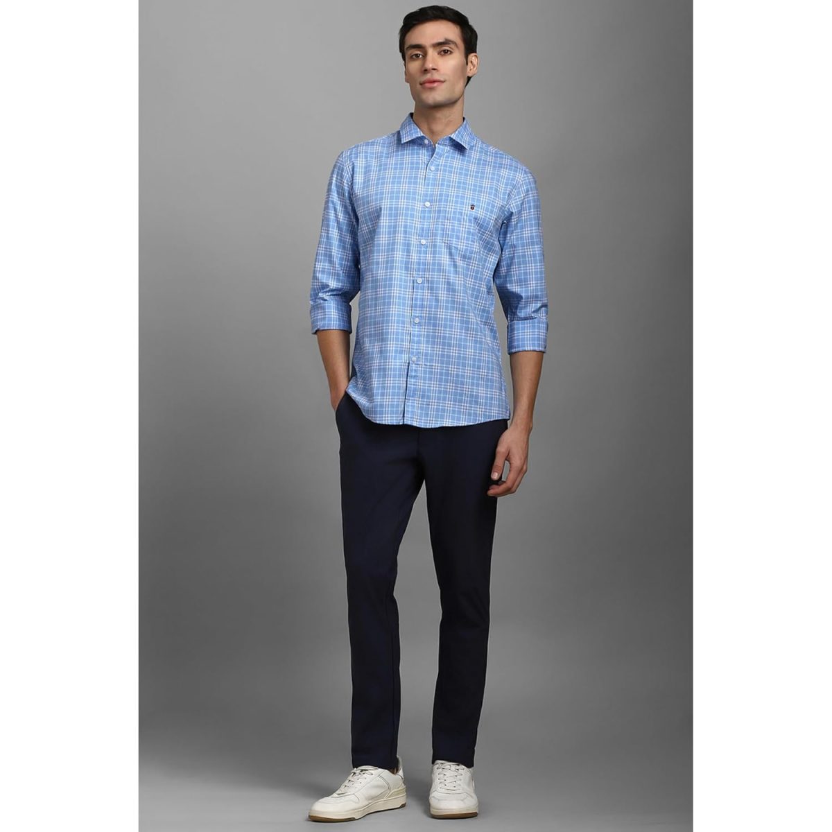 Louis Philippe Men's Premium Cotton Silk Touch Slim fit Checks Casual Shirt with Natural Stretch - Image 5