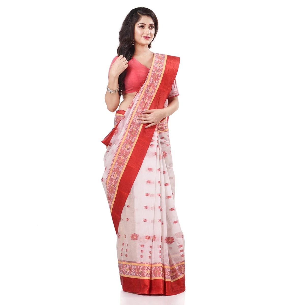 dB DESH BIDESH Women`s Cotton Saree Handloom Sarees For Women Cotton Tant Cotton Sarees For Women Phulkoli Design Handloom Sarees For Women Cotton Without Blouse Piece - Image 7