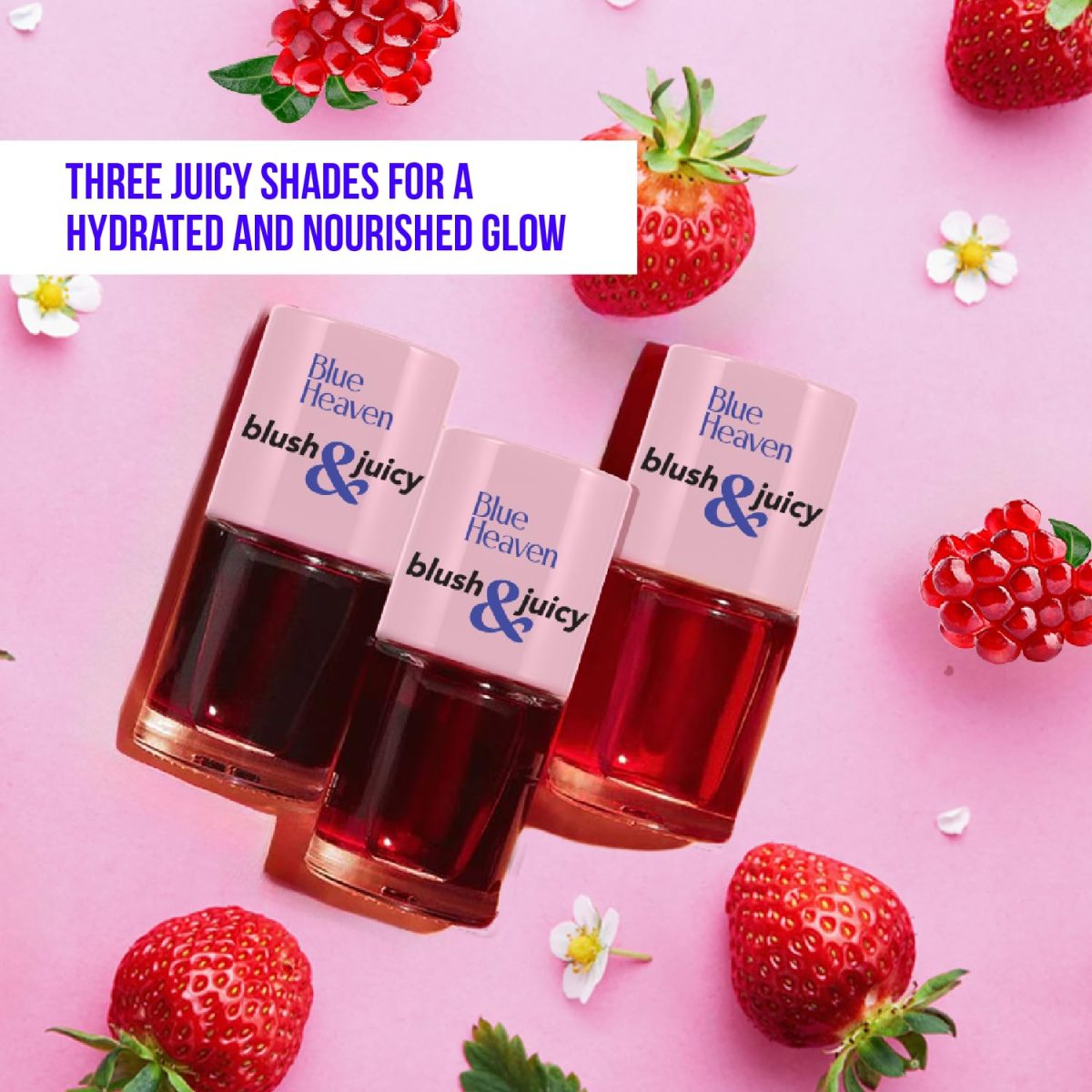Blue Heaven Blush & Juicy Lip & Cheek Tint Infused With Pomegranate & Strawberry Extract|Multipurpose 3 In 1 Lip Tint|Long Lasting,Water Proof & Hydrating Liquid Blush,Berry Juice,9Ml,Glossy - Image 3