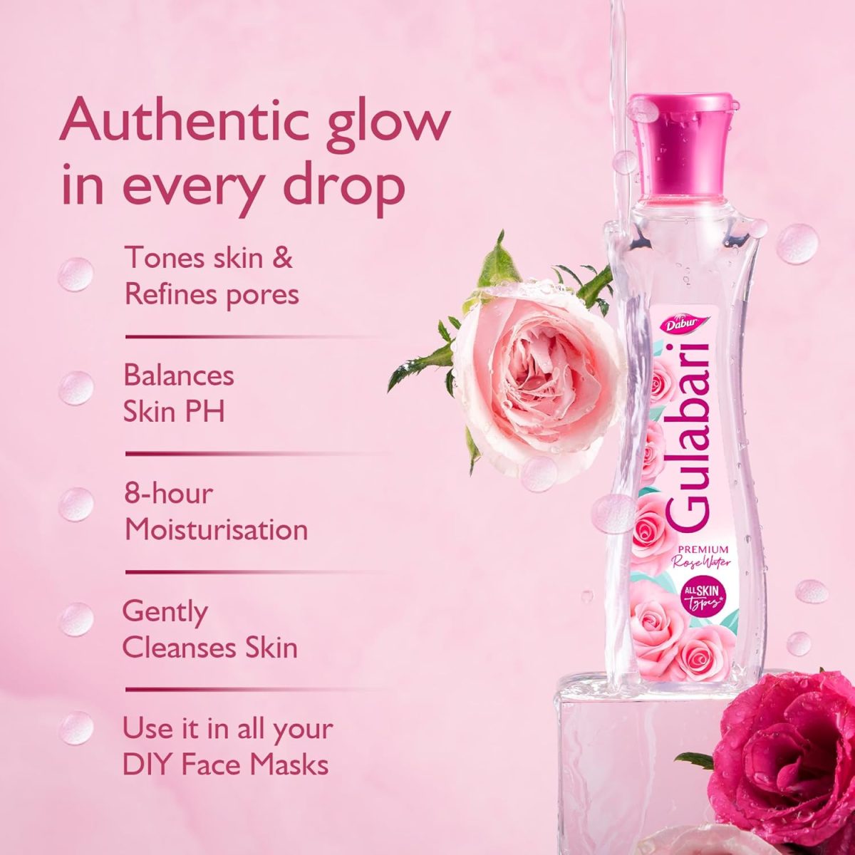 Dabur Gulabari Premium Rose Water/Face Toner - 400ml | No Paraben | Alcohol Free | Cleanses, Hydrates & Moisturises Skin | Balances & Restores Skin's pH Levels | For All Skin Types - Image 6