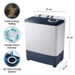 Samsung 6.5 kg, 5 star, Semi-Automatic Top Load Washing Machine (WT65R2200LL/TL, Air Turbo Drying, LIGHT GRAY) - Image 2