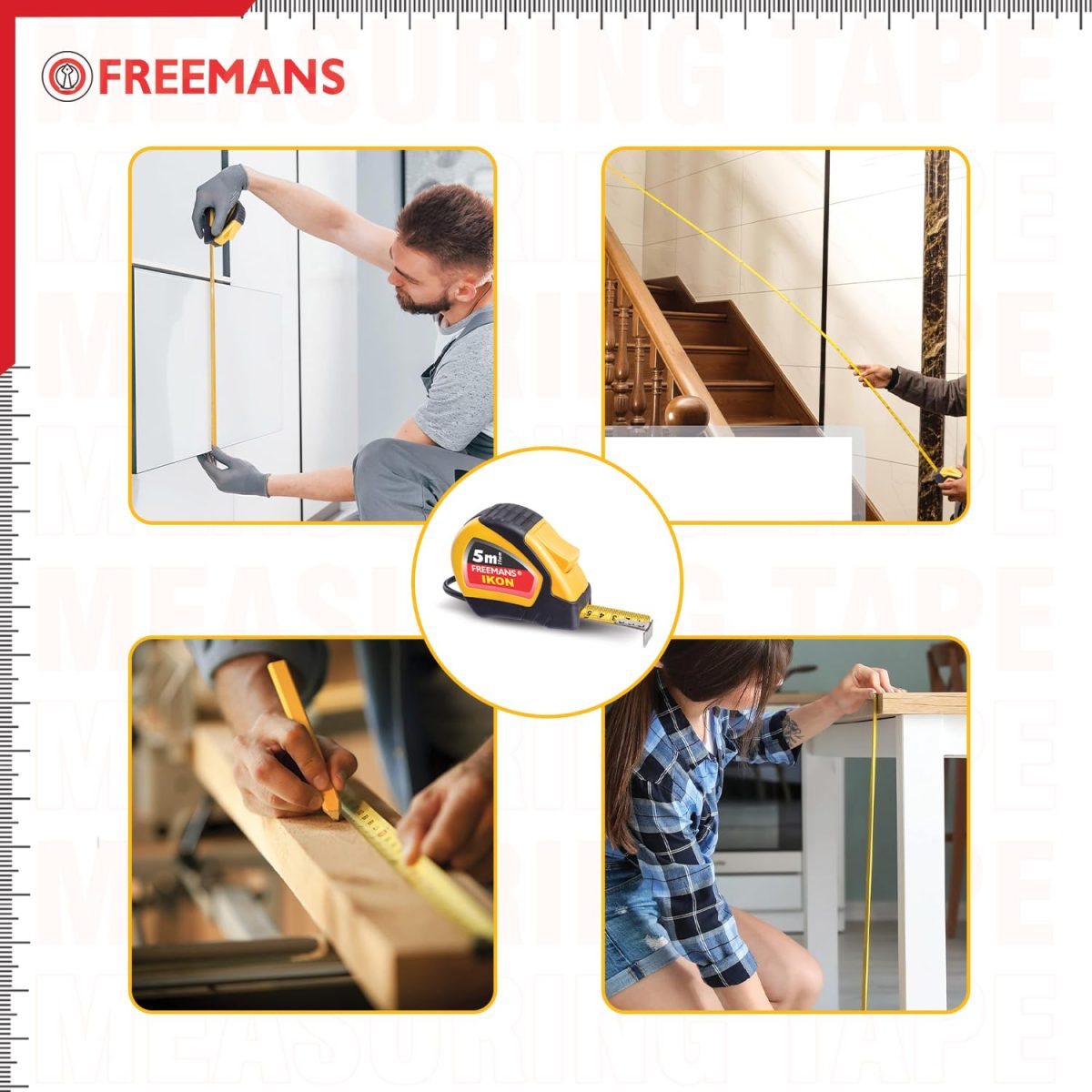 FREEMANS IKON 5m:19mm Steel Inchi Measuring Tape - 5m (Yellow & Black) With Unbreakable ABS case || Soft Grip Bi-material Case || Auto-lock and Belt Clip - Image 7