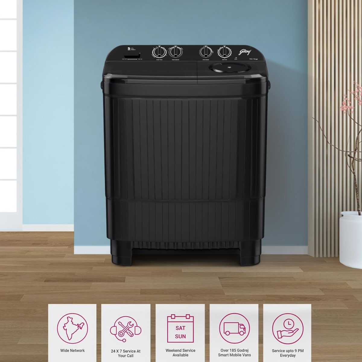Godrej 10 Kg 5 Star With Roller Coaster Wash Technology Semi-Automatic Top Load Washing Machine (WSEDGE NEO 100 5.0 PB3 SLGR, Slate Grey) - Image 7