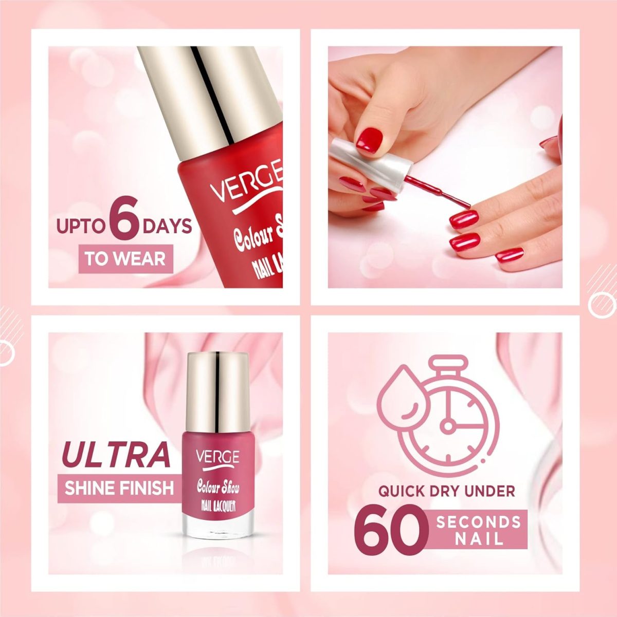 VERGE COLOUR SHOW LONG WEAR NAIL POLISH (PARABEN FREE & NON TOXIC) CHIP RESISTANT & QUICK DRY (MODERN COLOR RANGE COMBO) (CS12_54) - Image 3
