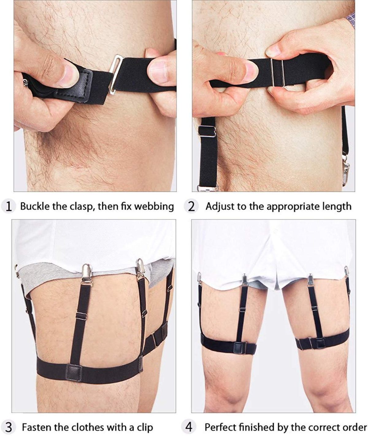 GUSTAVE Men's Shirt Stays Adjustable Elastic Shirt Tucker Belt with Locking Non-Slip Clips - Image 2