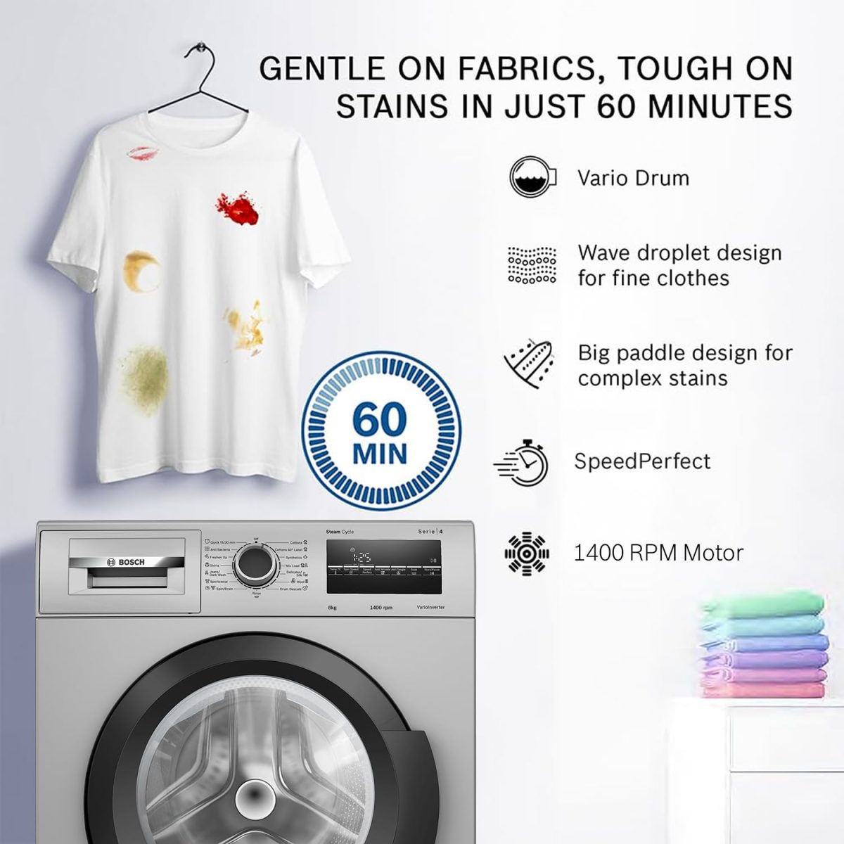 Bosch 8 kg 5 Star Fully-Automatic Front Loading Washing Machine (WAJ2826BIN, Shiny Silver, AI active water plus, In-Built Heater) - Image 10