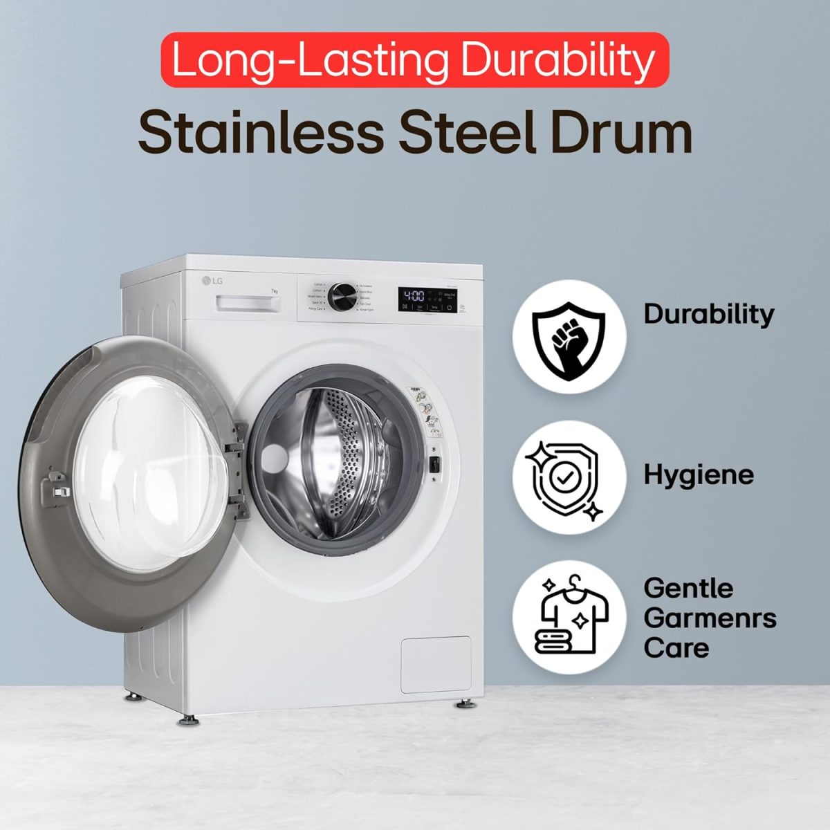 LG 7 Kg, 5 Star, Steam, Inverter Direct Drive Technology, 6 Motion DD, Fully-Automatic Front Load Washing Machine (FHB1207Z2W, Remove Allergens & Tough Stain, In-Built Heater, Essence White) - Image 3