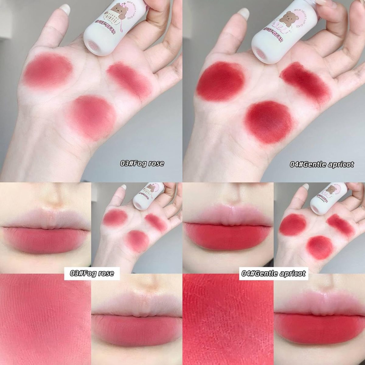Gege Bear Milk Velvet Lip Glaze | Milk-Infused Matte Lip Gloss for Soft, Smooth Lips | 6 Shades with Plush Hydration | Long-Wearing Velvet Texture | Non-Sticky & Comfortable Formula (06# Lychee, 2.5g) - Image 2