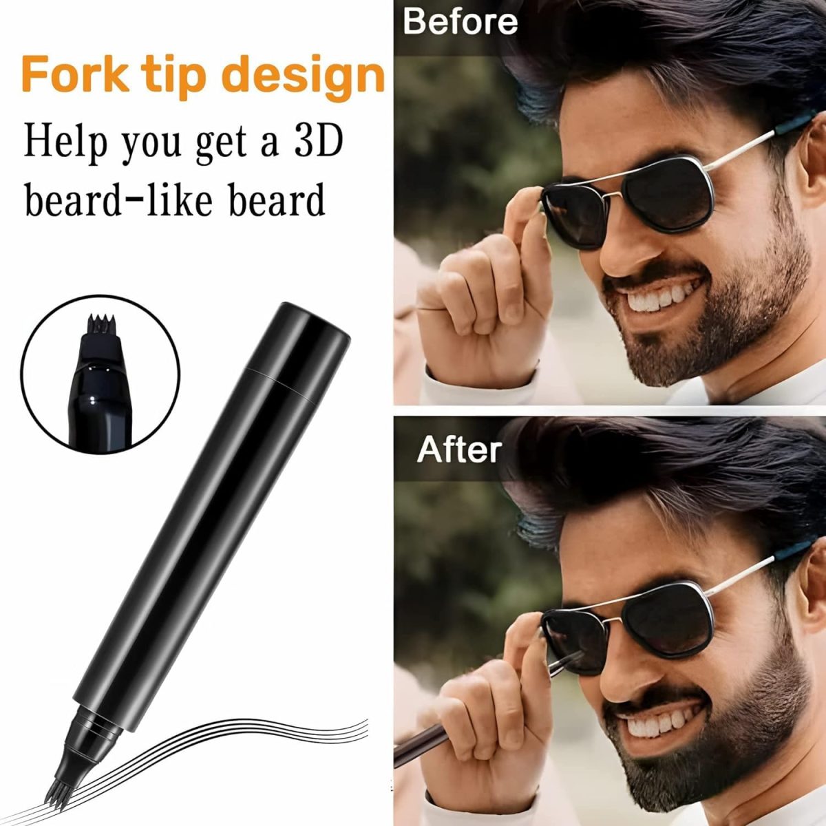 BOGOTA Beard Color Pencil for Men - Black Beard Pen & Dye for Long Lasting Coverage, Enhances Facial Hair, Moustache & Eyebrows - Image 2