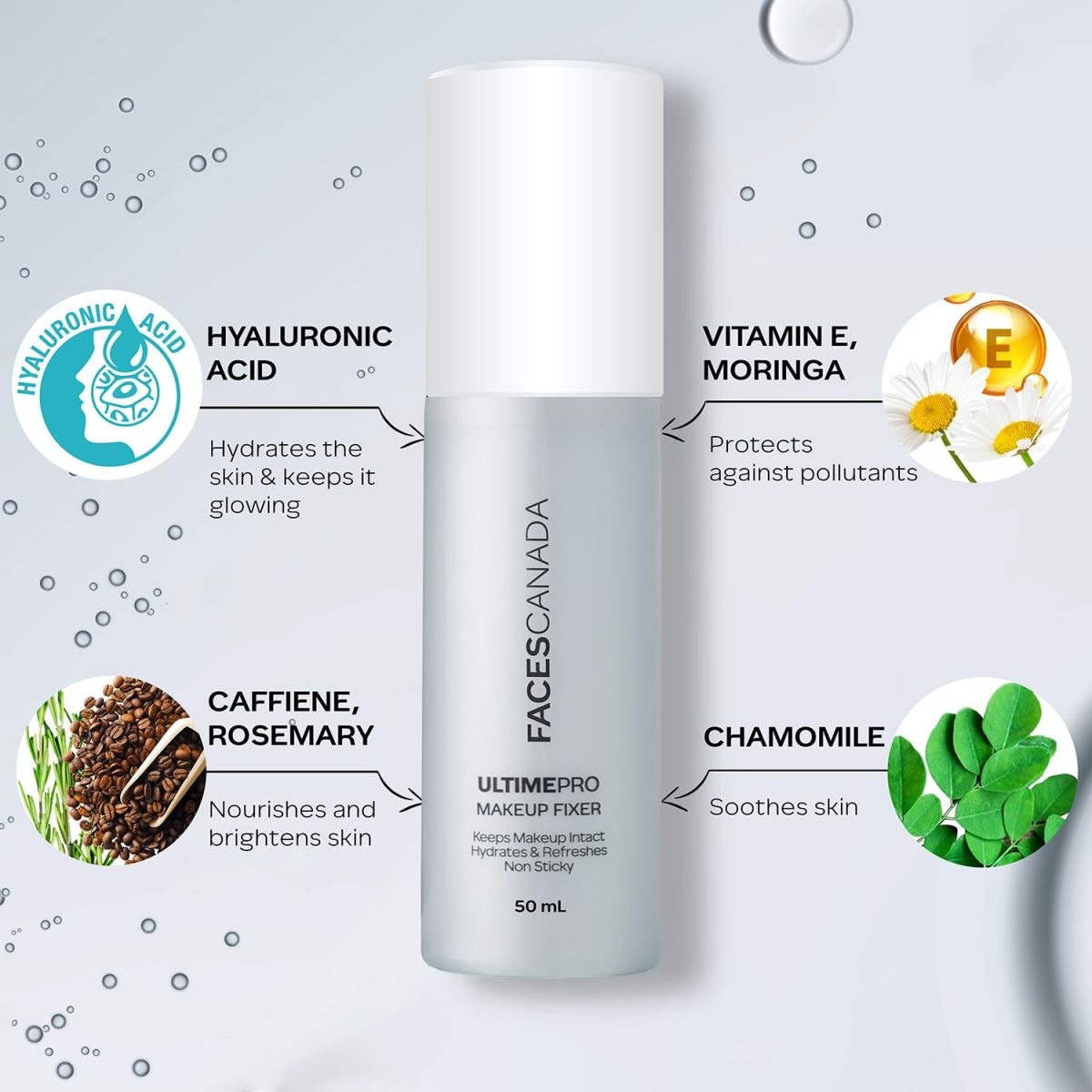 FACESCANADA Ultime Pro Makeup Fixer, 50 Ml | Long Lasting Makeup Setting Spray | Keeps Makeup Intact | Hydrates, Soothes & Refreshes Skin | Hyaluronic Acid & Vitamin E Enriched | No Alcohol - Image 2
