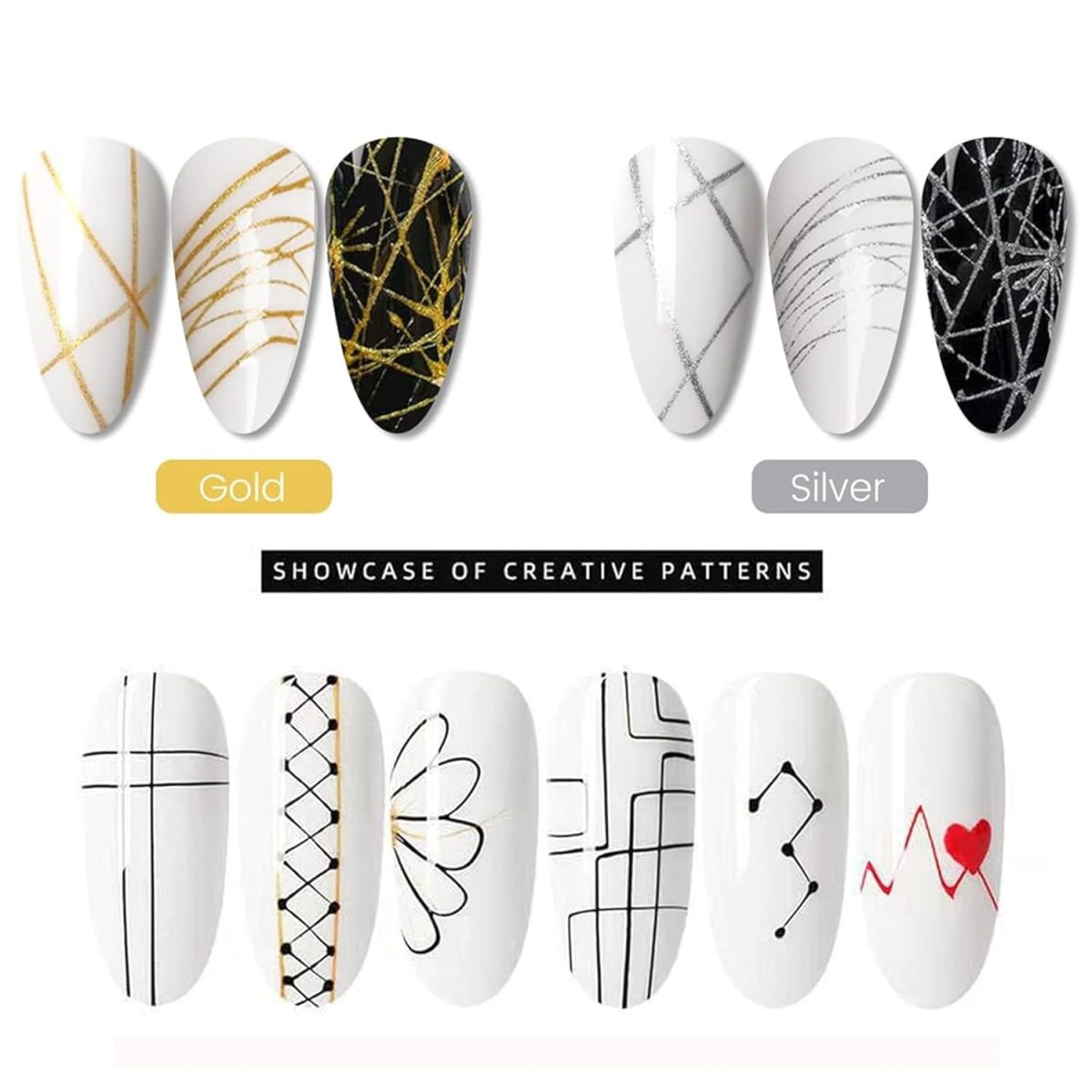 INOG Spider Gel, New Upgraded Matrices Spider Gel with 3pcs Nail Art Brushes,Nail Art Nail Designs Gel Paint Wire Drawing Gel Polish for Line (Gold Silver) - Image 2