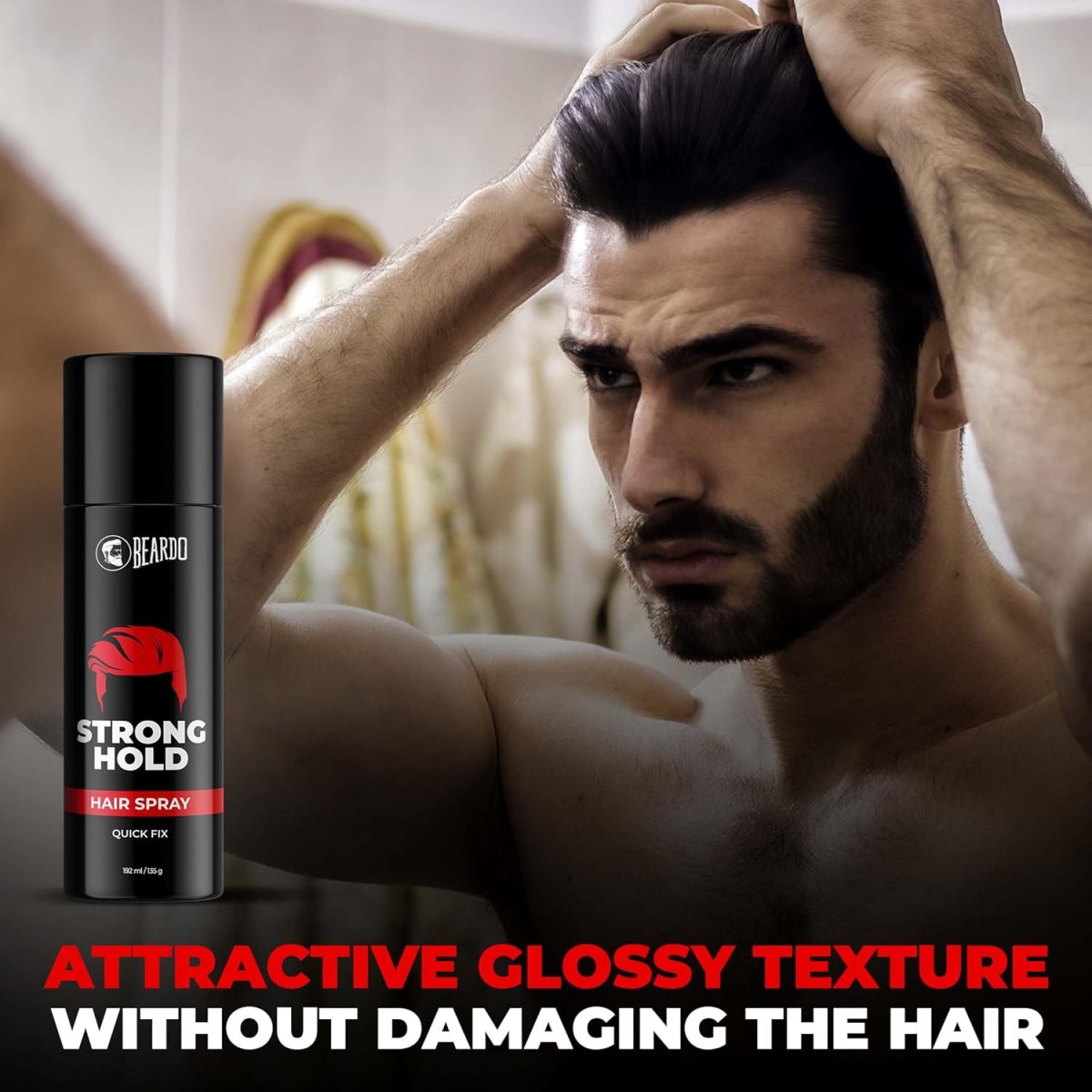 BEARDO Strong Hold Hair Spray, 192 Ml, Hair Spray For Men, Hair Styling, Hair Setting Spray, Hair Fixing Spray, Strong Hold, Natural Shine, Pack of 1 - Image 2
