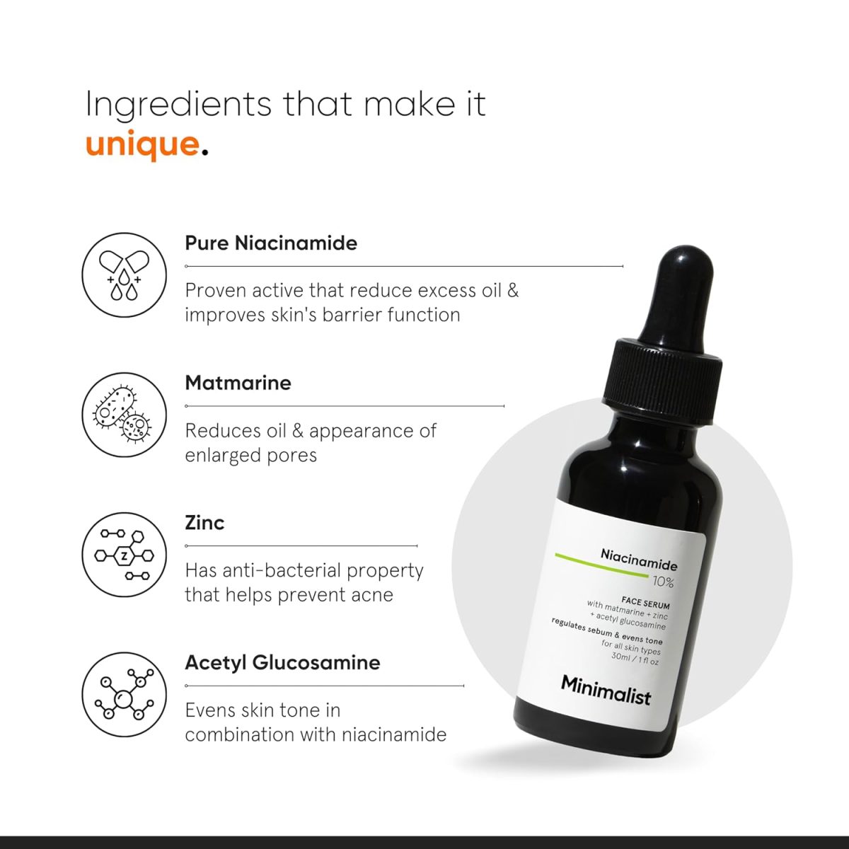 Minimalist Oil Control & Anti-Acne 10% Niacinamide Face Serum with Zinc | Skin Clarifying,Blemishes & Pore Care for All Skin Types | 30ml (Pack of 1) - Image 3