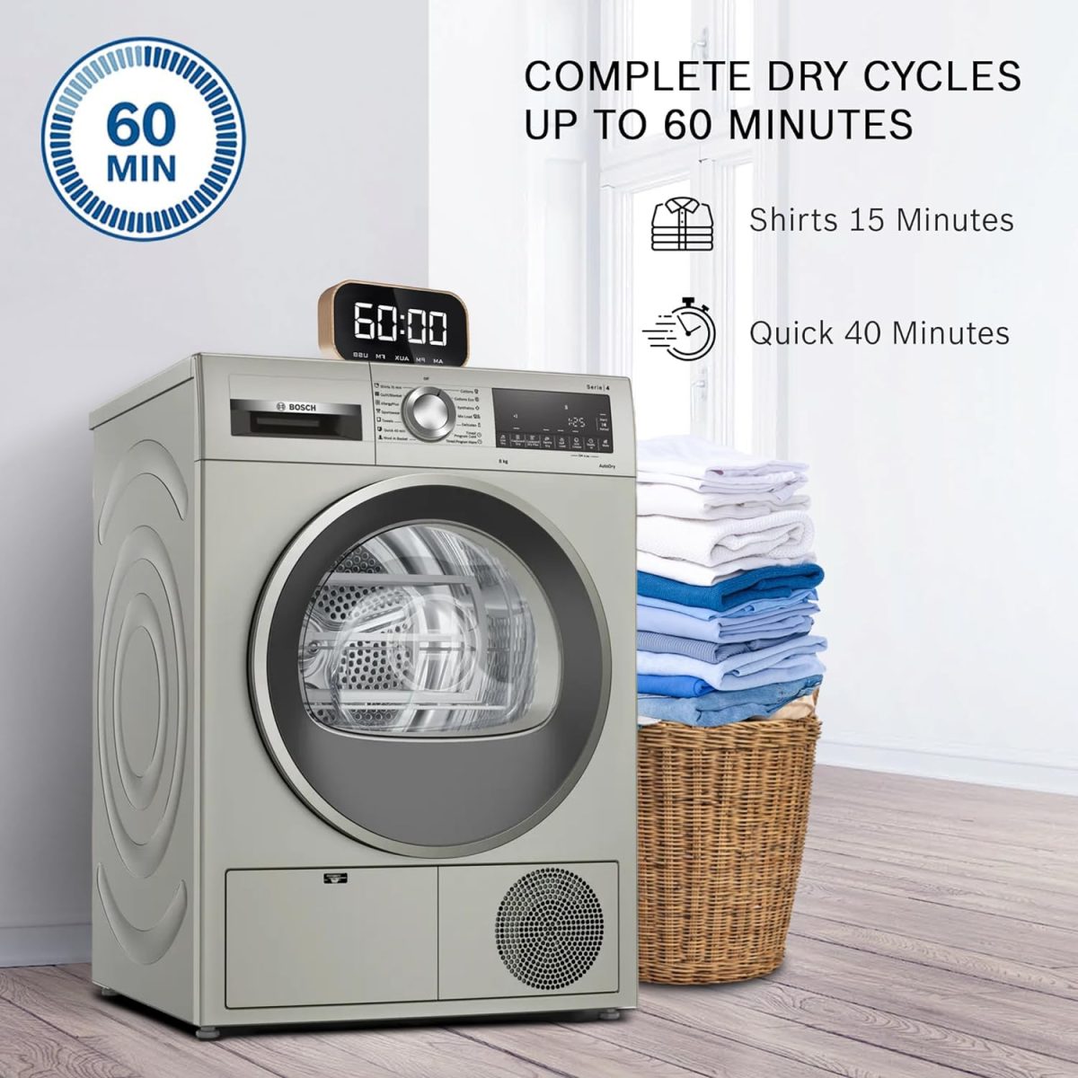 Bosch 9 kg Fully Automatic Front load Condenser Tumble Dryer WPG24108IN, Silver, Inbuilt Heater) - Image 9