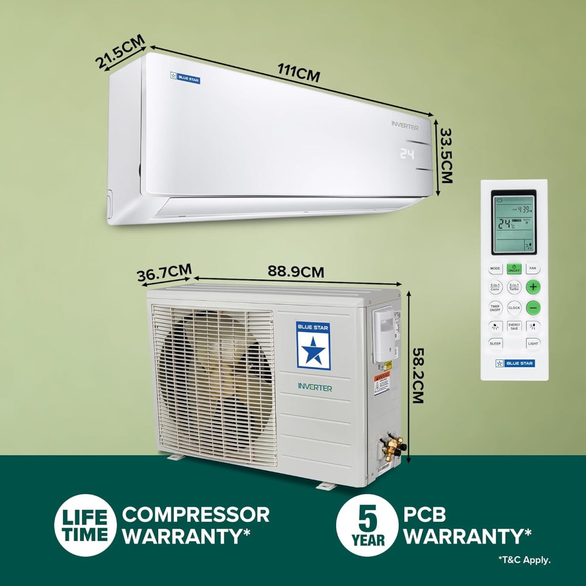Blue Star 2 Ton 3 Star, 60 Months Warranty, Inverter Split AC (Copper, Convertible 5 in 1 Cooling, Auto Defrost, Dust Filters, Blue Fins, IC324YNU, White) - Image 7