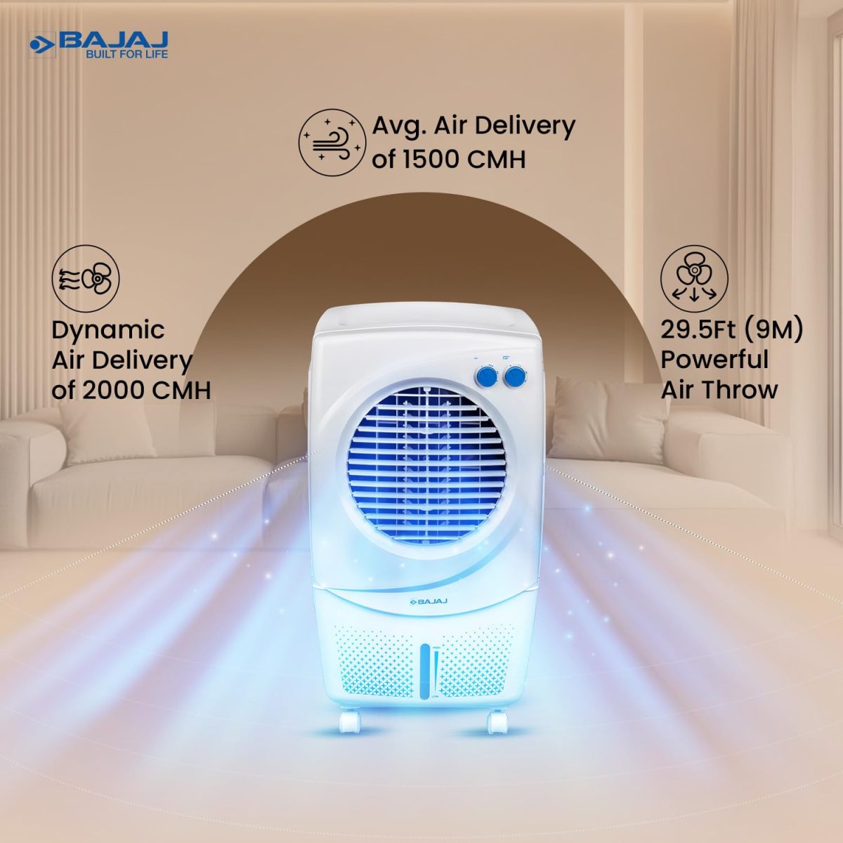 Bajaj PX97 Torque New 36L Personal Air Cooler For Home | High Speed Fan | 30Ft Powerful Air Throw | Inverter Compatible | Cooler For Room | 3 Yrs (1 Yr Standard + 2 Yrs Extended) Warranty【White】 - Image 3
