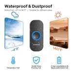 COSTAR Wireless Door Bell Kits Chime for Home Office with LED Light 300 Meter 1000 Feet Operating Range 32 Ringtones 5 Levels Volume, 1 Receiver and 1 Push Button IP44 Waterproof (Pebble T301-Black) - Image 2