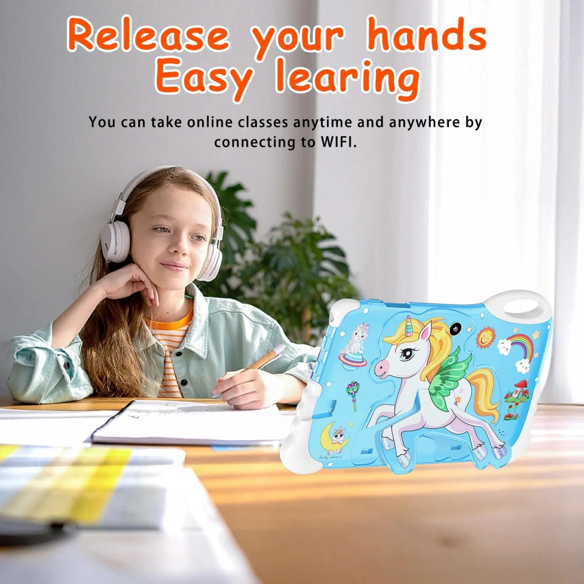 SIGNY Multi-Functional Kids Tablet - 7" HD Display, 128GB Storage, Dual Cameras, 4G/WiFi, Parental Lock, Preloaded Learning Games, Fall-Resistant Cover, Perfect for Fun and Education (Unicorn) - Image 5