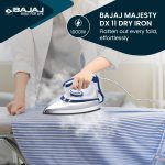 Bajaj Stainless Steel Majesty DX-11 1000 Watts Dry Iron | Advance Soleplate And Anti-Bacterial German Coating Technology | Automatic Shut Off | Thermal Safety Fuse | 2-Yrs Warranty 【White & Blue】 - Image 2
