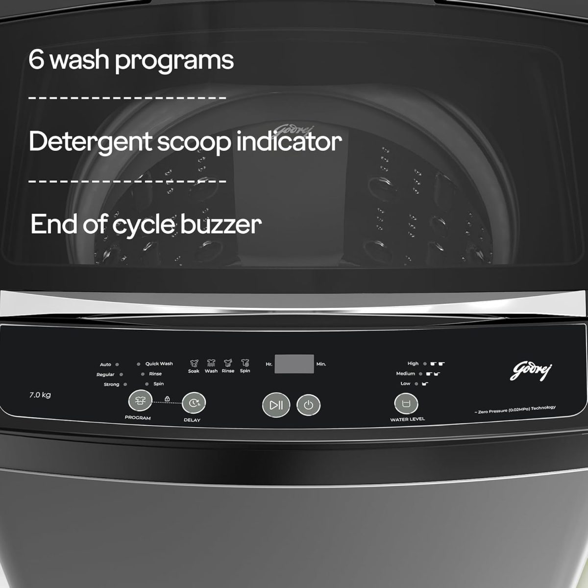 Godrej 7 Kg 5 Star Fabrisafe Steel Drum Fully-Automatic Top Load Washing Machine (WTEON ALP 70 5.0 FDUN GPGR, Graphite Grey, Zero Pressure Tech Fills Tub 60% Faster) - Image 8