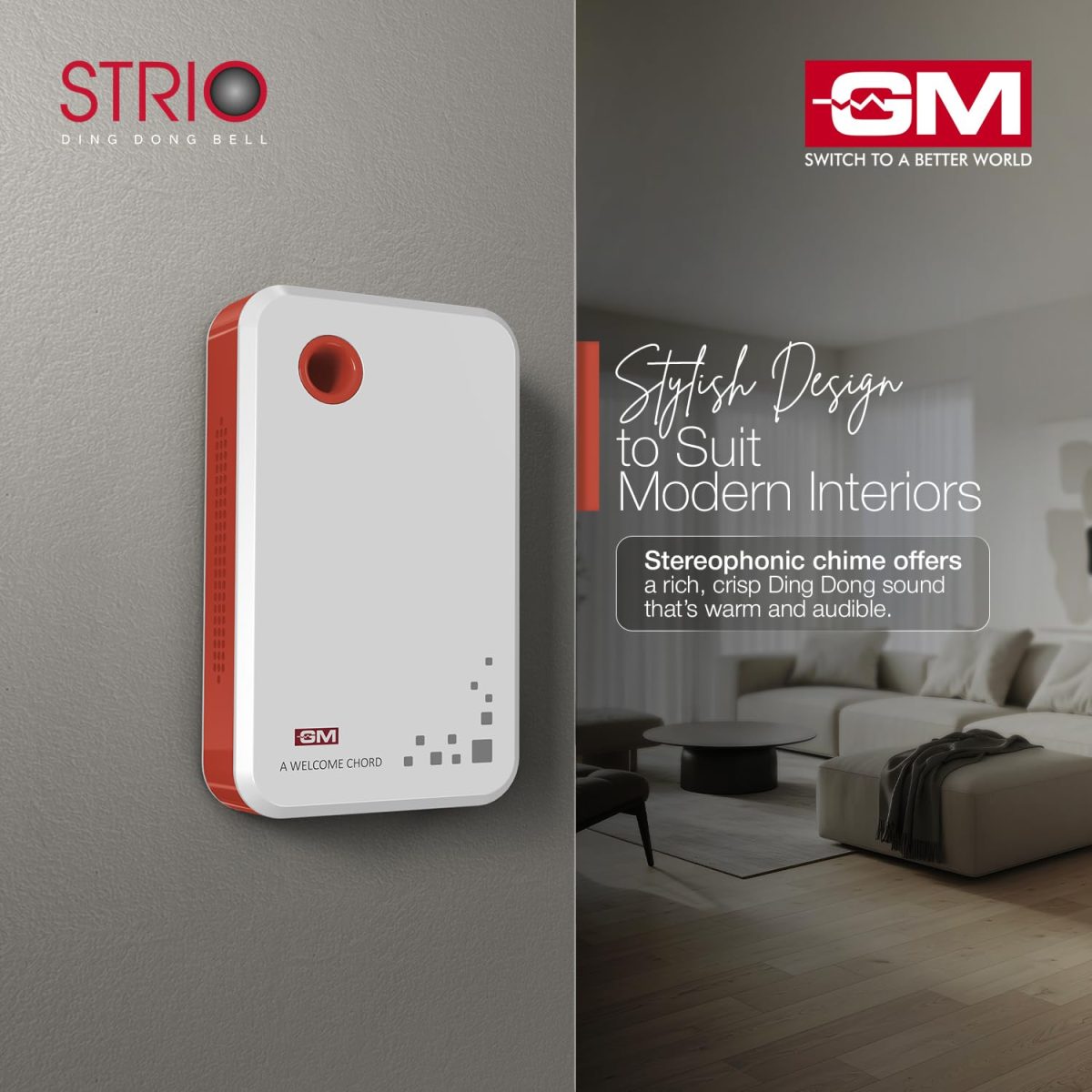 GM 4008 Strio Stereophonic Ring Doorbell, Wall-Mounted Ding Dong Bell, Soothing Chime Suitable for Hotel Rooms and Homes. (Pack of 1) - Image 6