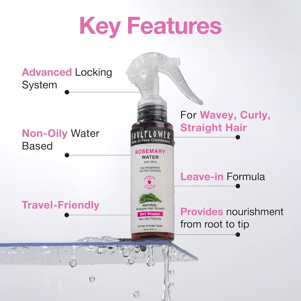 Soulflower Rosemary Water Spray for Hair Growth | Niacinamide & Mint | Hair Regrowth Spray | Instant Shine | Strengthens Hair Roots & Strand | Anti Hair Fall Cooling & Relaxing | All Hair Types 100ml - Image 4