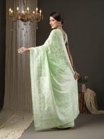 AKHILAM Women's Soft cotton silk Botanical saree with lucknowi chikankari weaving saree With Unstitched Blouse Piece - Image 3