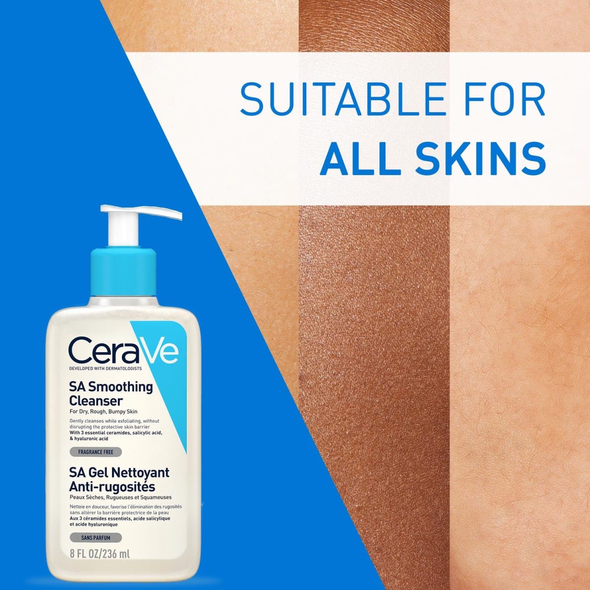 CeraVe SA Smoothing Cleanser For Dry, Rough & Bumpy Skin, contains Salicylic Acid, Dermatologist Recommended Face wash (236ml) - Image 9