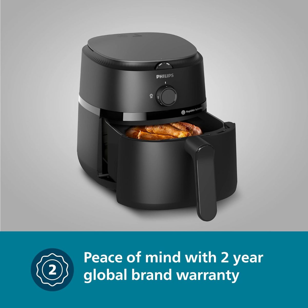 PHILIPS Air Fryer NA120/00, uses up to 90% less fat, 1500W, 4.2 Liter, with Rapid Air Technology (Black), Large - Image 5