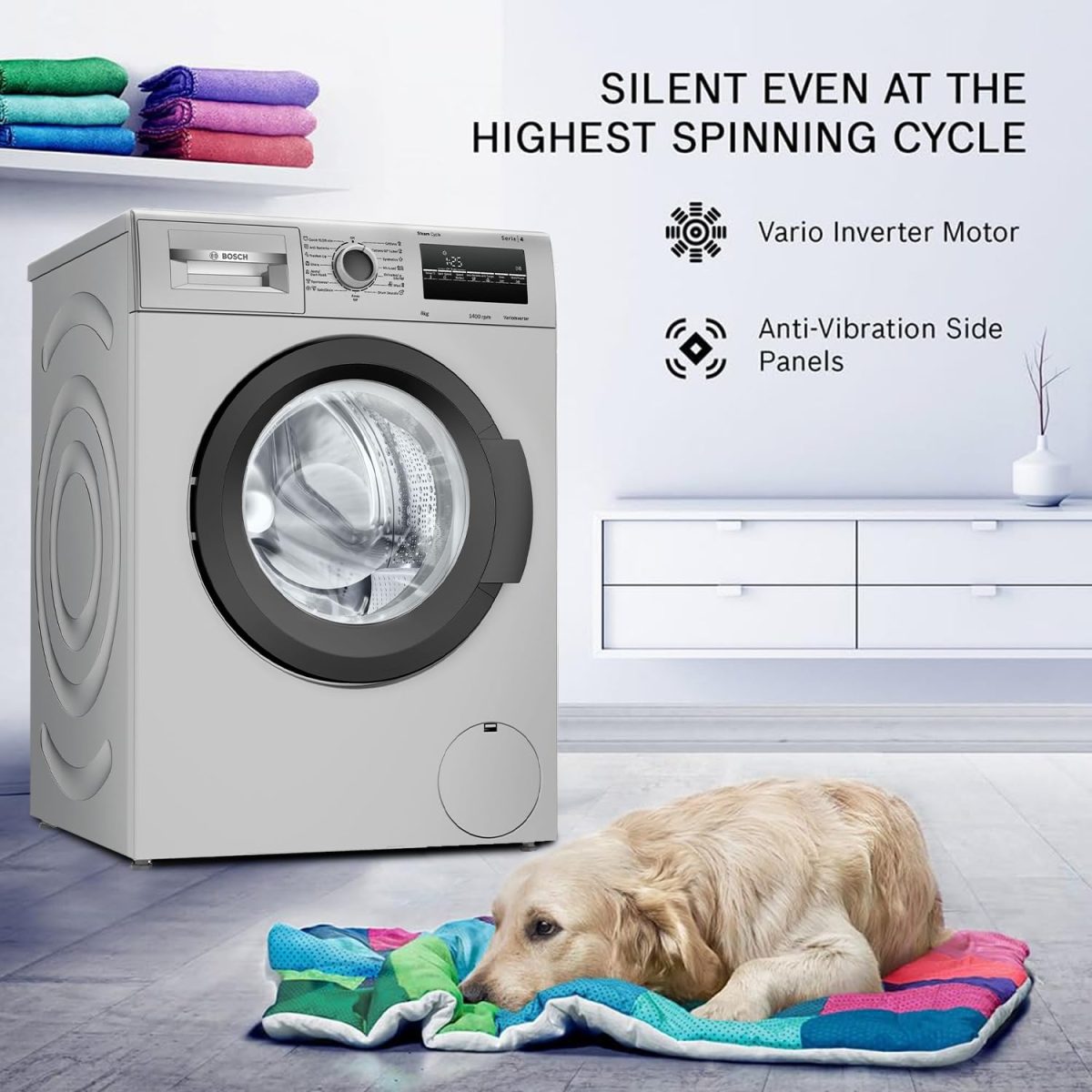 Bosch 8 kg 5 Star Fully-Automatic Front Loading Washing Machine (WAJ2826BIN, Shiny Silver, AI active water plus, In-Built Heater) - Image 8