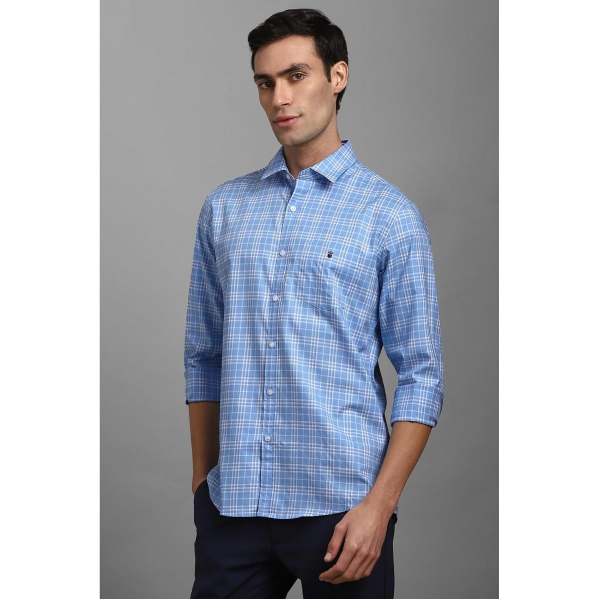 Louis Philippe Men's Premium Cotton Silk Touch Slim fit Checks Casual Shirt with Natural Stretch - Image 2