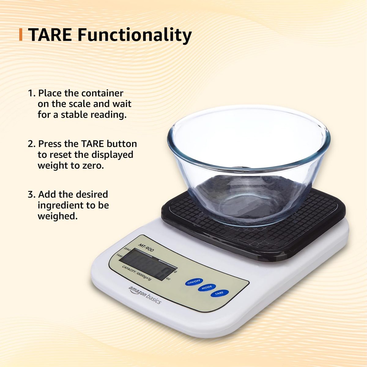 Amazon Basics Portable Digital Weighing Scale for Kitchen | Electronic Weighing Scale With Back light LCD Display and high precision sensors | Range of 1g-10 kg (Black) - Image 2
