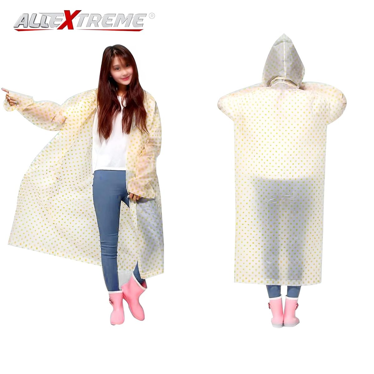 Allextreme EXRS02A Women EVA Transparent Rain Coat Hooded Outdoor Water Resistant Portable Raincoat Suit (Universal Size, Random Colors) - Image 3